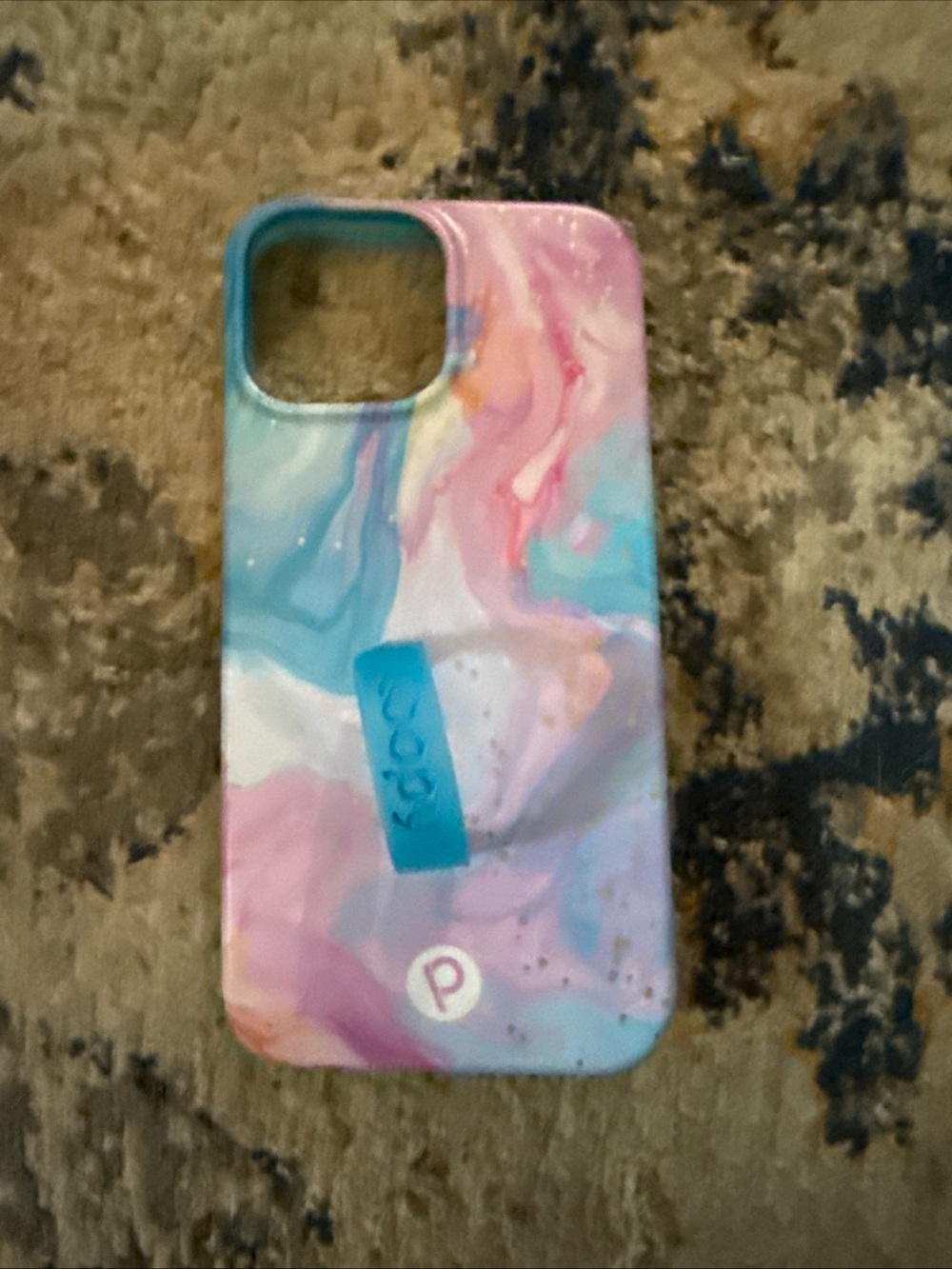 Loopy Case iPhone 15 Pro Max Cotton Candy Swirl Marble Case with Blue Loop